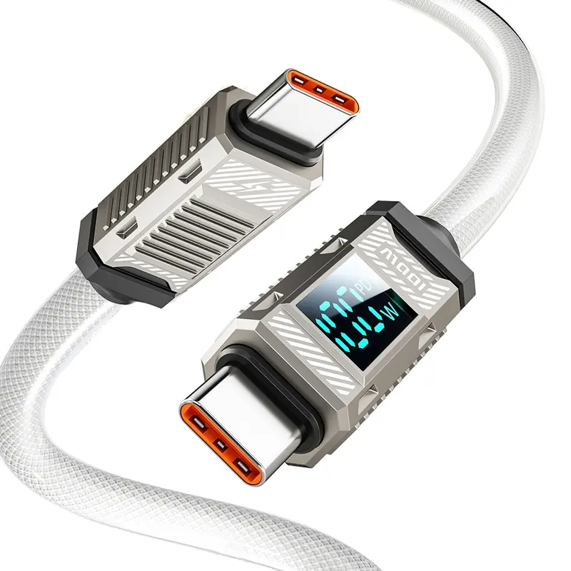 Toocki PD 100W USB C to USB C Cable, 5A Fast Charging USB C Cable with LED Display, Zinc Alloy Clear Nylon Braided Type C Cable for iPhone 15/Pro/Plus/Pro Max, MacBook, iPad Pro/Air, Samsung S23/S22 fast charge usb cable Connector Cellphone