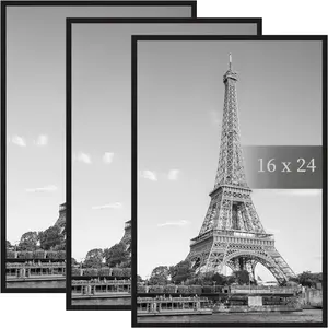 16x24 Black Rectangle Picture Frames (3 Packs), Scratch-Proof Slide-In Strip Poster Frames for Photo Gallery, Room Accessories with Horizontal or Vertical Wall Mounting Wall Decor