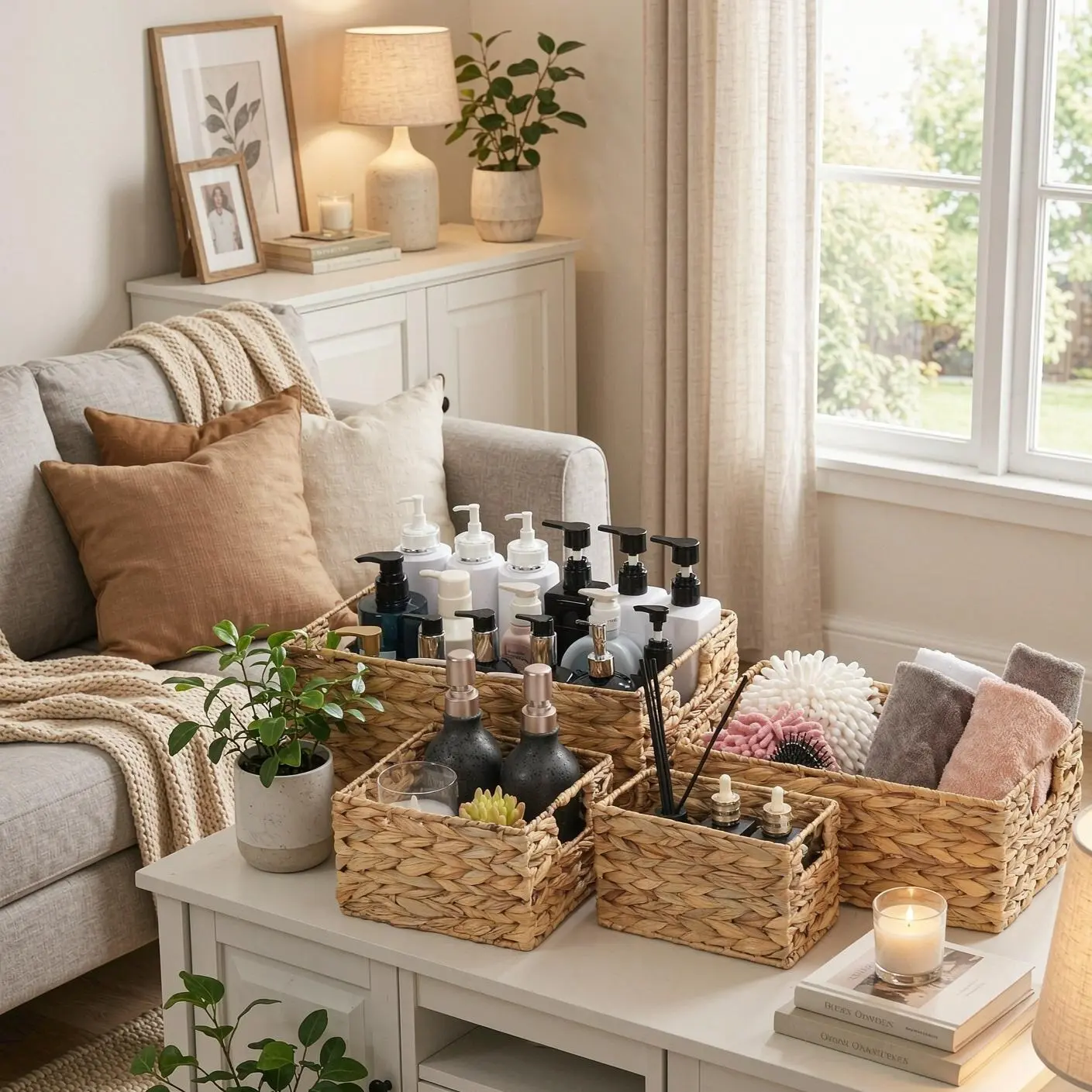 4-Piece Hyacinth Woven Wicker Shelf Storage Basket Set - Versatile Home Organizer for Towels, Cosmetics,Pet, Books, Snacks, Home Essentials