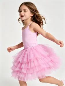 Young Girl Girls' Short Skirt New Arrival Versatile Cake tutu skirt, 6 tiers kids Skirt, kids clothes All-Season Contrast Mesh Design