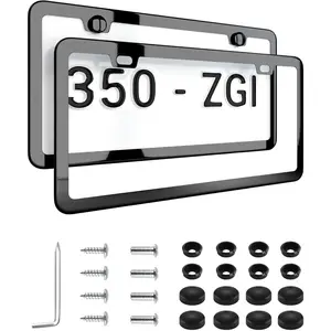 Black with Chrome Finish License Plate Frame-Stainless Steel Metal Frame with Screw Caps, 2 Pack (Chrome Black(Mirror Finish))