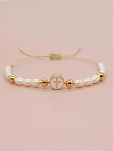 1 Piece of Irregular Baroque Artificial Pearl Cross Adjustable Bead Bracelet for Men and Women, Simple Casual Daily Commuting Versatile Bracelet