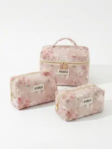 1pcs/3pcs Large capacity makeup bag, cute and elegant floral pattern holiday leisure wash bag, fashionable high-end handbag, zipper portable travel wash bag, portable storage bag, makeup bag set, soft fabric makeup bag set, women's wallet and handbag, sui