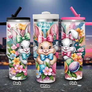 1 pc 40 oz colorful Easter bunny artwork tumbler, happy Easter greeting cup with lid and straw, winter insulated travel mug, gift for women and men, ideal for Valentine’s Day, Easter, and birthday gifts, suitable for iced or hot coffee