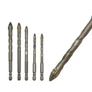 4-Flute Eccentric Drill Bit Set – Heavy-Duty Carbide for Stone, Glass, Concrete, Wood, Brick, and Metal | Unique Thread Cutting Function for Faster Starts, Less Walking | Includes 4/6/8/10/12mm Sizes