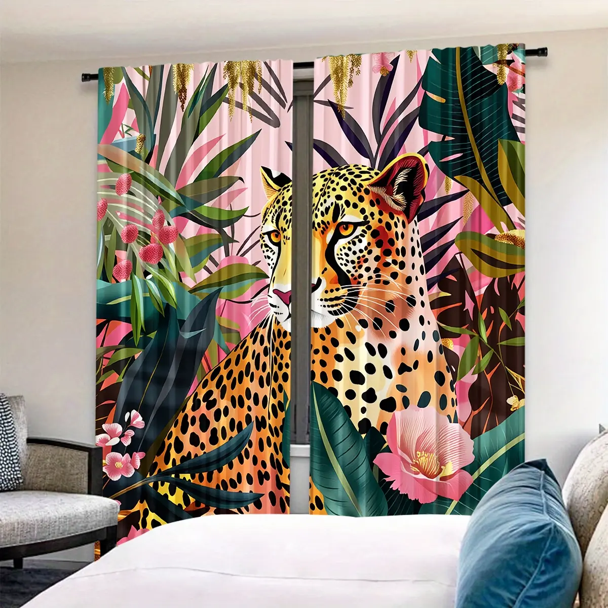 Modern Leopard Print Curtains Set of 2, Window Drapes, Home Decoration Curtain, Snowflake Pattern Holiday Home Decor, Suitable for Living Room Balcony Bedroom Windows