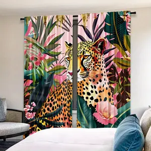Modern Art Style Leopard Print Curtains, HD Digital Printing, Pole Pocket Installation, 100% Polyester, All-Season UV Protection