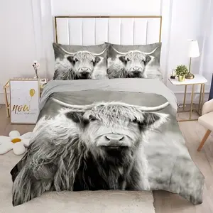 3pcs Fashion Highland Cow Digital Print Bedding Set, High-Quality Home Textiles, Stylish & Durable Design, Perfect Gift Idea, Soft Bedding Sets, Bed Sheet Sets