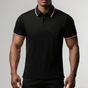 Men’s contrast-trim polo shirt for summer, business casual, short-sleeved with a turn-down collar—versatile for commuting