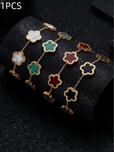 Stainless Steel Laser Five-Leaf Petal Adjustable Clover Bracelet, Classic Women Girls Brand Jewelry Party Gift