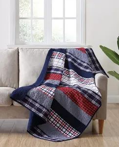 100% Washed Cotton Quilted Patchwork Reversible Throw Blanket
