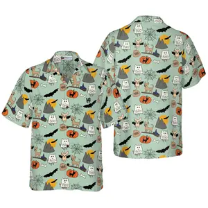 Halloween Chihuahua Shirt For Men Hawaiian Shirt, Short Sleeve Casual Button Down Shirts Summer Beach Shirt, Tropical Floral Shirt