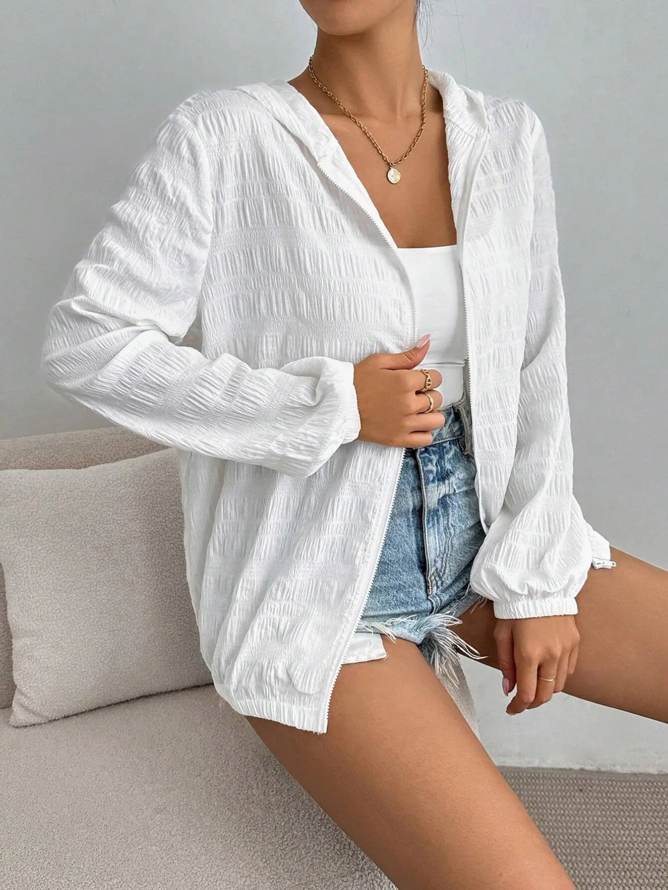 Women's Casual Sun Protection Jacket, Lightweight Breathable Quick-Dry Fabric, Hooded Design, Long Sleeve, All Seasons Outdoor Sports Essential