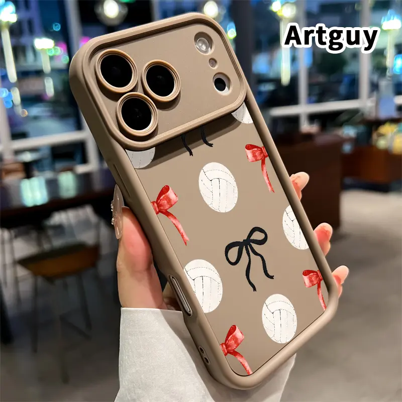 Volleyball Bow Tie Pattern TPU Cellphone Case for iPhone 11-17 Pro Max, 12-16 Plus, 12 Mini, XR, X, XS, Air E - Shockproof, Slim Protector with Full Camera Protection, Durable Handheld Devices Accessories, Camera Guard