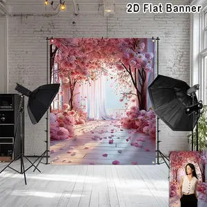 2D Flat Banner, 1pc Flower Room Backdrop, Floral Wedding Valentines Inside House Birthday Photography Banner, Photo Studio Posing Props Scenery, Suitable for Newborn Photography, Portrait, Wedding, Birthday Party, Home Decor, Photography Studio