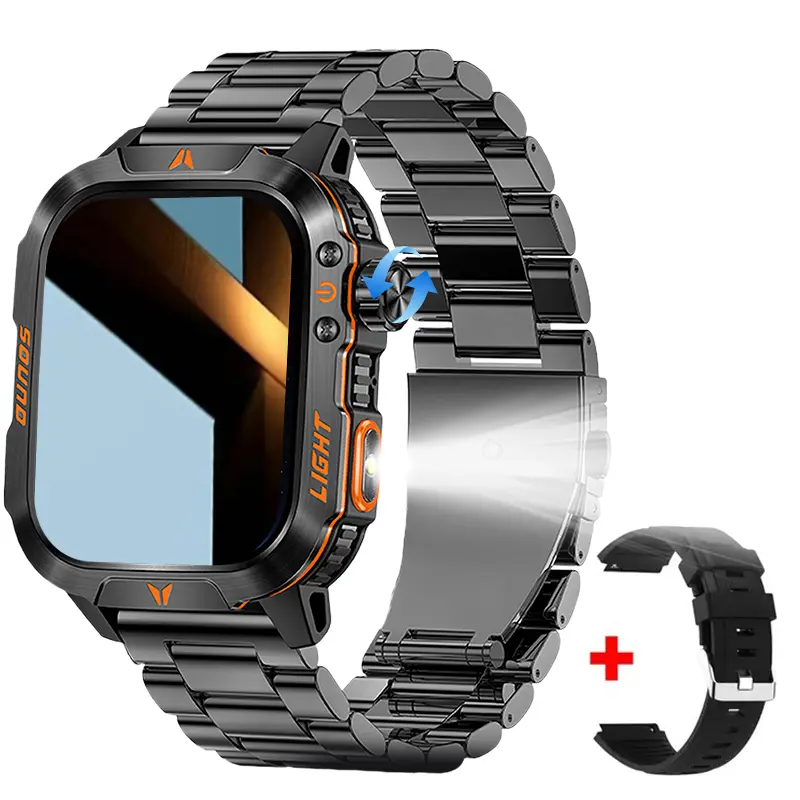 Men's 2026 Camouflage Military Smart Wristwatch - 2.01-inch Large Screen Wearable Device with Black Steel Band, Wireless Calls, Step Counter, 600mAh Batteries, LED Light, Navigation Compass, IP68 Waterproof, Health Monitoring, Music Function