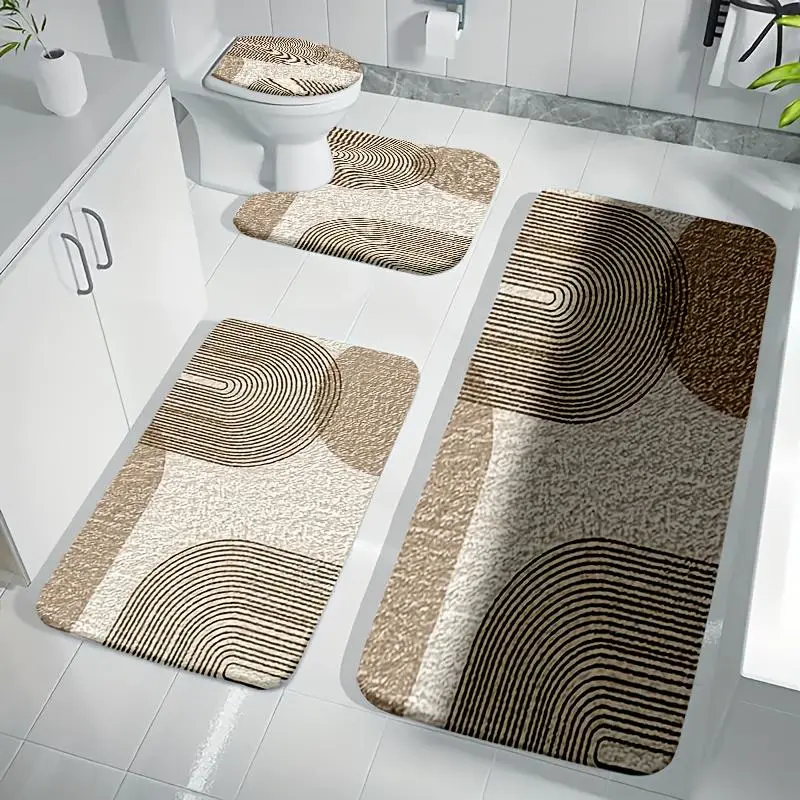 4-Piece Set, Modern Minimalist Bathroom Mat Set—Elegant Design Enhances Your Bathroom Experience, Comfortable U-Shaped Toilet Seat and Cover, Bathroom Decor, Bath Mats