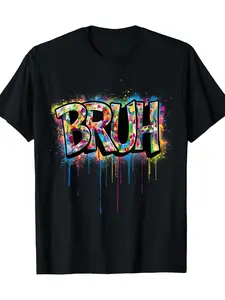 Boys Bruh Humorous Quote Meme Graffiti Style Youth T-Shirt - Made of 100%, 220G, Regular Fit, Family Tee