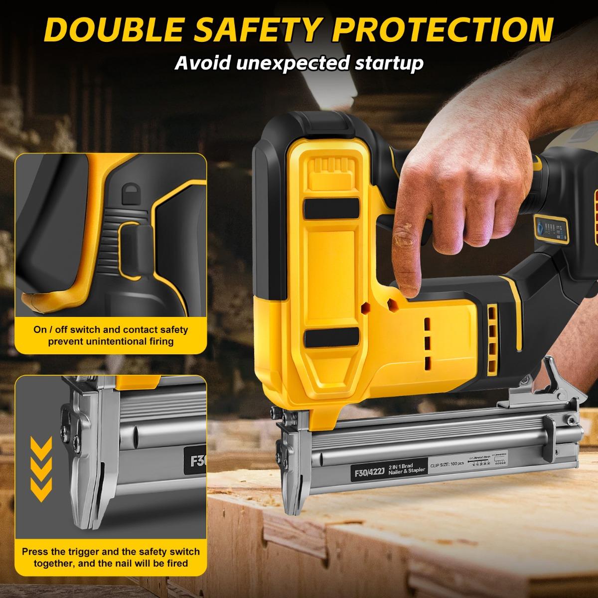 18GA Cordless Brad Nailer Compatible with DeWalt 20V MAX Battery – 2-in-1 Nail & Staple Gun with 2000 Nails for Trim, Woodworking & DIY (Tool Only)