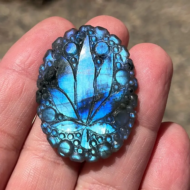 Hand Carved Electric Blue Labradorite Leaf Cabochon #101 | Collector Series Gemstone Piece