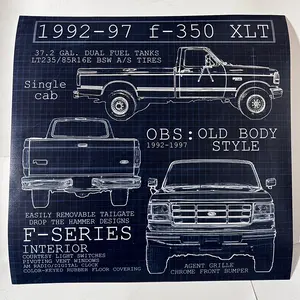 OBS F250 F350 XLT Single Cab Long Bed Blueprint Poster 12x12in Decor