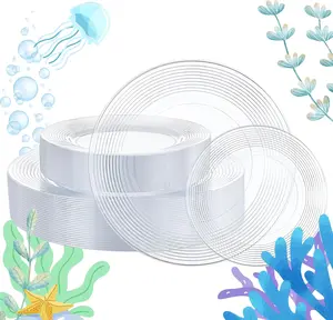 100 count Clear Plastic Plates - Heavy Duty Plastic Plates Disposable -Straw hat plate for Summer party &Wedding - Serve for 50guests party(10inch & 7inch)(Clear)