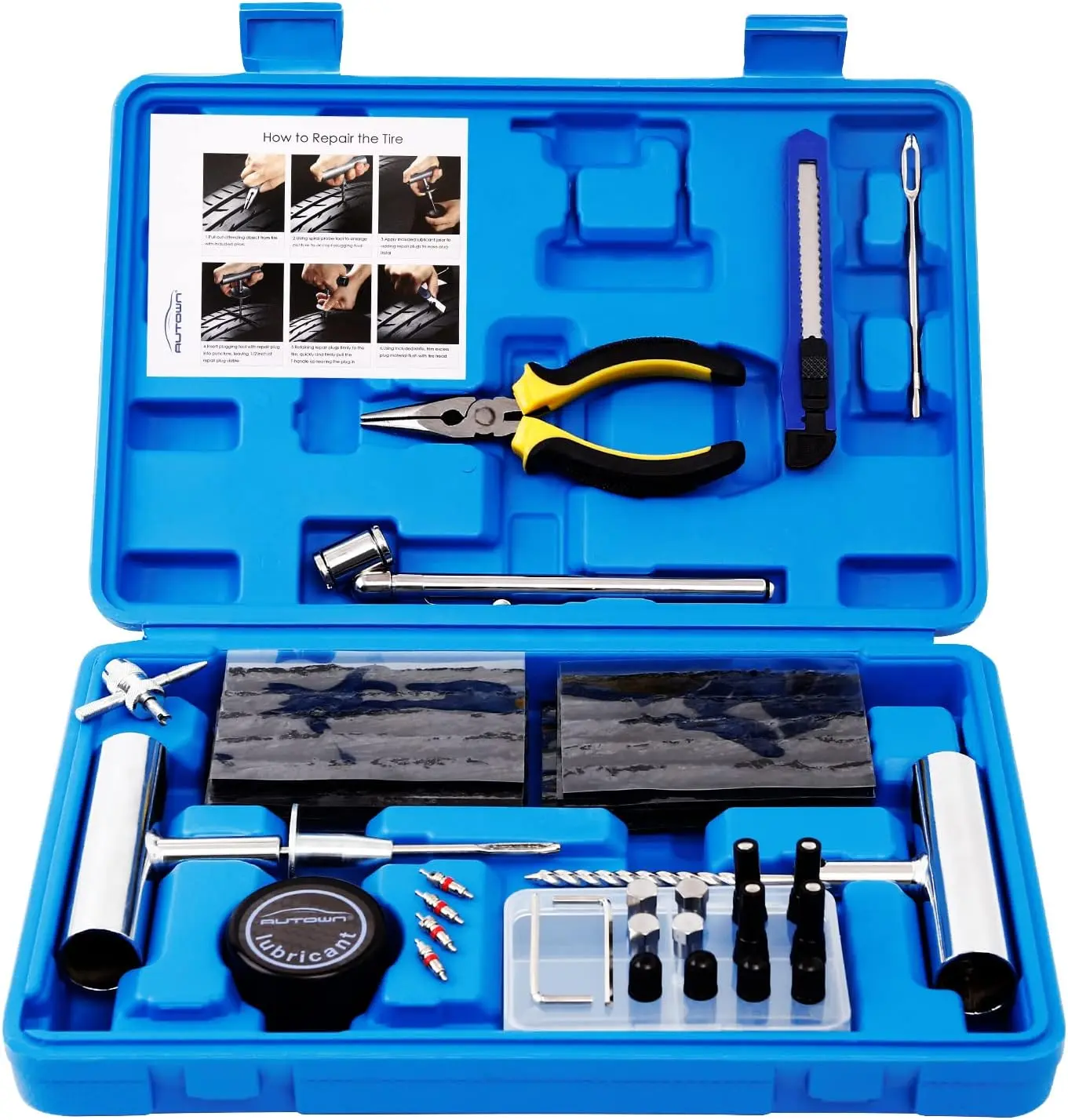 Tire Repair Kit  68pcs Heavy Duty Tire Plug Kit, Universal Tire Repair Tools Fix Punctures and Plug Flats Patch Kit for car Motorcycle Truck AR ATV Tractor RV  SUV  Trailer