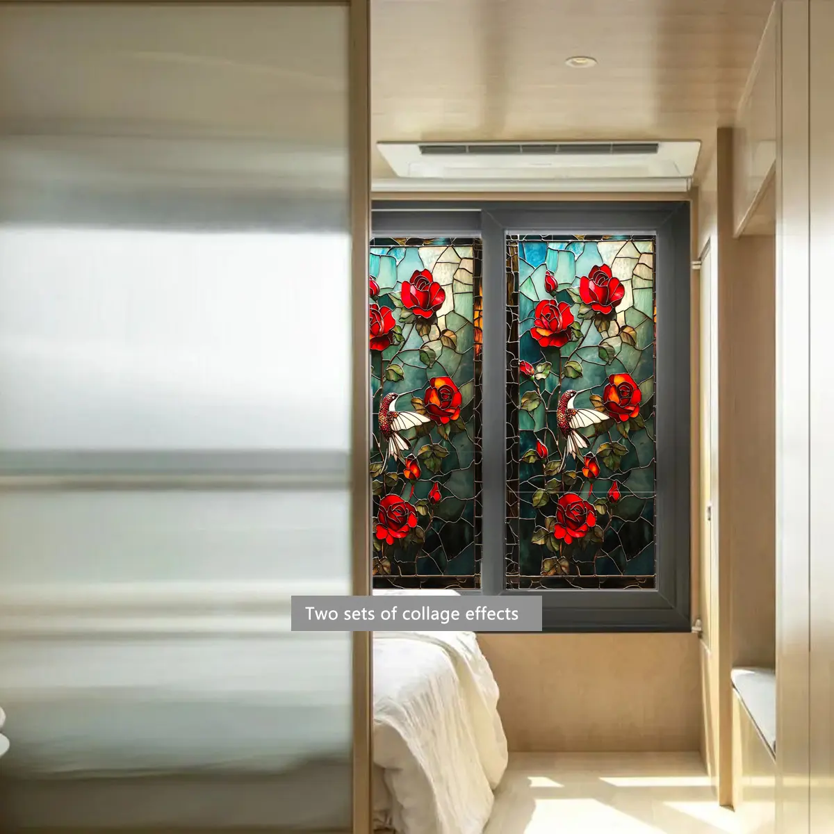 Vintage Rose Window Sticker, 45x100cm Large Flower Decal for Glass Windows, Sliding Doors, Bathroom, Living Room, Bedroom Decoration