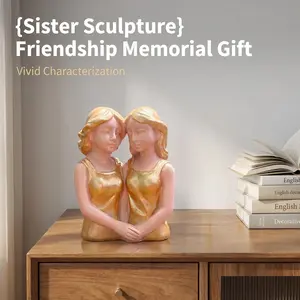 Resin Sister Statue Figurine, Twin Sisters Sculpture for Home Decor, Ideal Gift for Friends and Besties, Bookshelf and Desktop Decoration
