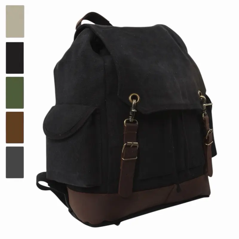 ROTHCO Vintage Expedition Rucksack for Adults, Heavyweight Water-Resistant Canvas with Leather Accents, Antique Brass Hardware & Adjustable Shoulder Straps, Unisex, Hiking Backpacks, Retro