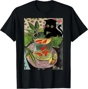 100% Cotton Henri Matisse Goldfish and cat famous Artwork painting T-Shirt
