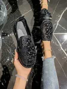 Women's Rhinestone Loafers, Slip-On Lazy Shoes, Commuter Shoes, Versatile Flat Casual Single Shoe, Comfortable and Stylish Footwear