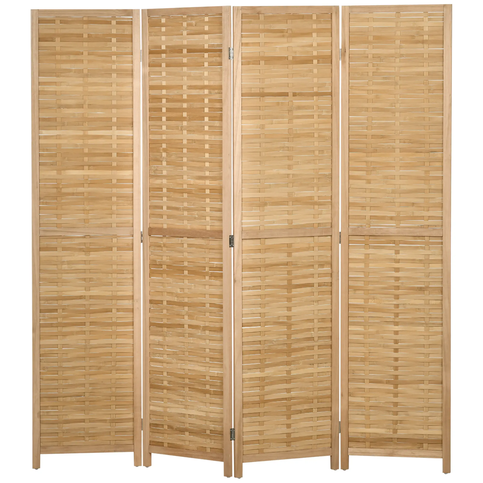 Natural Bamboo Room Divider 4 Panel Folding Privacy Screen 67“ Tall Handwoven for Home Office Bedroom Living Room, Freestanding Wall Partition with Anti-Slip Feet & Metal Hinges, 63”x67“x0.75”, Lightweight Easy Fold, No Assembly Ready to Use