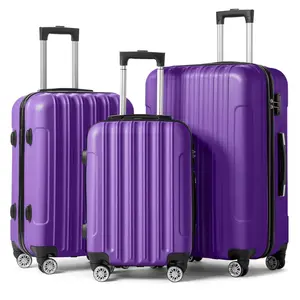 3-Piece Hardside Luggage Set, Spinner Wheels & TSA Lock Carry-On Suitcases, Lightweight Portable ABS Luggage Sets for Travel, Business - Purple (20/24/28), Luggagesets