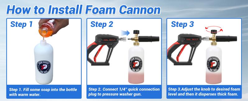 Tool Daily Short Handheld with  Cannon FOR PRESSURE WASHER,  1/4 Inch Quick Connector, Water Spray Tool with 5 Nozzle Tips, 1 Liter snow foam lance, FathersDayGift