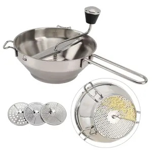 Manual Vegetable Mill Stainless Steel Food Rotary Mill Strainer Potato Strawberry Jam Masher Grinder with 3 Milling Disc Bowl Fruit