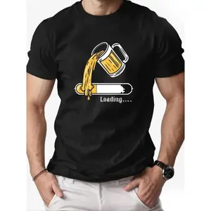 Men'S Summer Casual Crew Neck T-Shirt with Beer Graphic, 100% Cotton , Regular Fit, Perfect for Adult