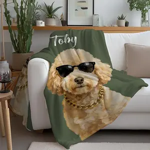 Custom Pet Portrait Blanket — Personalized fleece throw blankets featuring a watercolor photo of your dog or cat and their name; cute, cozy, soft, warm; unique gift ideas for pet lovers—Dog’s Dad/Mom