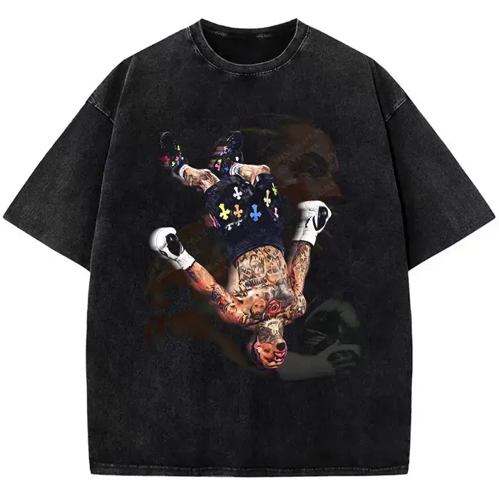 Men's Gervonta "Tank" Davis Boxing World Champion Custom Graphic T-Shirt - Heavyweight Cotton, Distressed, Short-Sleeve, Round Neck, Soft, Loose-Fitting Seamless Top with Ribbed Trim | Casual Summer Streetwear, 4th of July Menswear