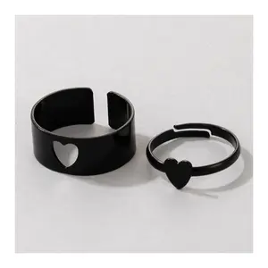 Vintage Simple Animal Butterlfly Star Moon Heart Open Rings For Women Girls Gothic Jewelry 2PCS Punk Black Couple Ring Set