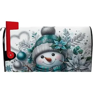 Magnetic Waterproof Christmas Mailbox Cover, 18" X 21" Snowman Wrap, Standard Size Winter Garden Yard Outdoor Post Box Decor
