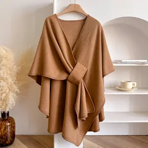 Women Poncho Winter Warm Shawl Double Sided Designer Thickening Blanket Luxury Scarf Female Cloak Cashmere Pashmina Cape Stole