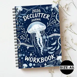 1 Pc 2026 Declutter Journal Workbook – A5 Spiral Bound Planne  Navy Blue Ocean Design Featuring Jellyfish, Stars & Sea Life for Mindful Organization & Minimalist Living
