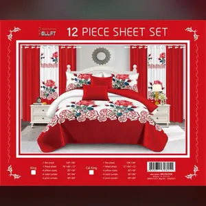 Sublime 12 pcs Bedsheets with Curtains - High-Quality Comfortable Sheets for Everyday Use, Soft Breathable Materials, Easy to Clean, Elegant Bedroom Addition