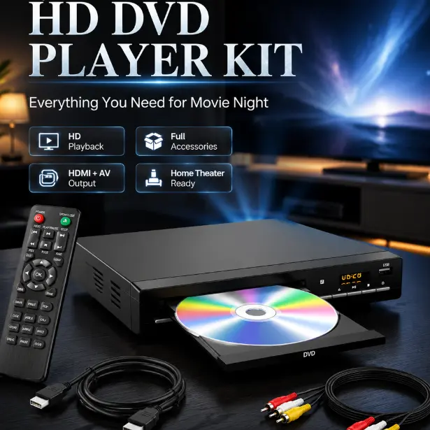 Slim Region-Free DVD Player - Multimedia Video Player with 1080p HDMI Output, HD Display, PAL Support, CD Compatibility, Surround Sound/Stereo, USB 2.0 Port, Remote Control, Durable Shell, Anti-Shock, Plug-and-Play, Slideshow Function for Smart TV/HDTV