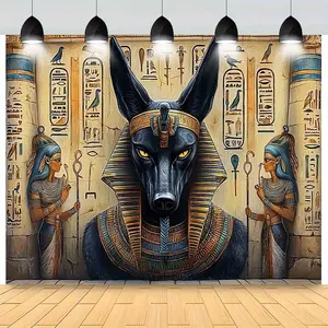 1pc Vibrant Anubis Egyptian God Wall Mural - Polyester, No Power Needed - Ideal for Birthday Parties, Anniversaries, Weddings - Versatile Indoor/Outdoor Decor with Hieroglyphic Design, Ancient Egypt Decor Ornaments Decoration