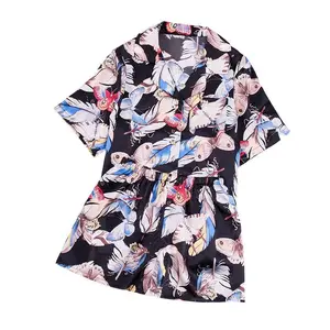 Print Luxury Silk Two Pcs Shorts Pyjama Set