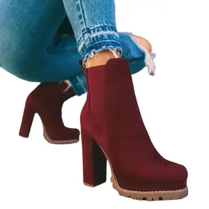 Women’s Open Toe Ankle Boots – Suede Chunky High Heel Fashion Shoes