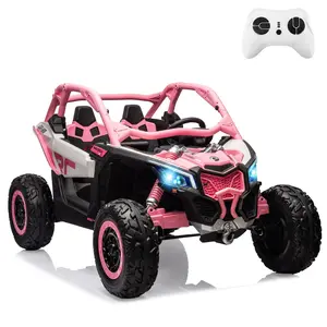 Pink Two Seat CAN AM Licensed Ride On UTV For Kids With Dual 24V Batteries Four 200W Motors Parental Remote Control Led Lights Music Adjustable Seatbelts Light Pink Quad