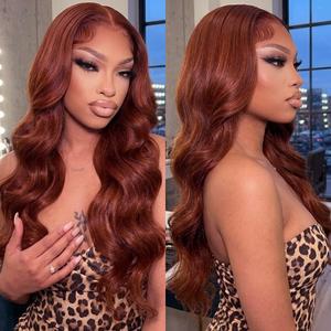 Bling Hair Reddish Brown Body Wave 13x4 13x6 Lace Frontal Human Hair Wigs 180 Density Copper Brown 33B Colored Lace Front Wig Pre Plucked Brazilian Virgin Hair Natural Hairline summerwins